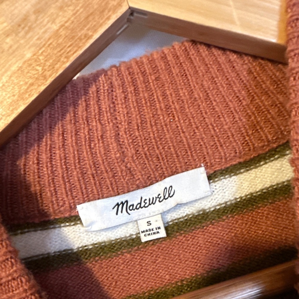 Madewell‎ Redmond Mockneck Pocket Sweater in Stripe S Wool Blend Fall Cozy - Picture 4 of 8